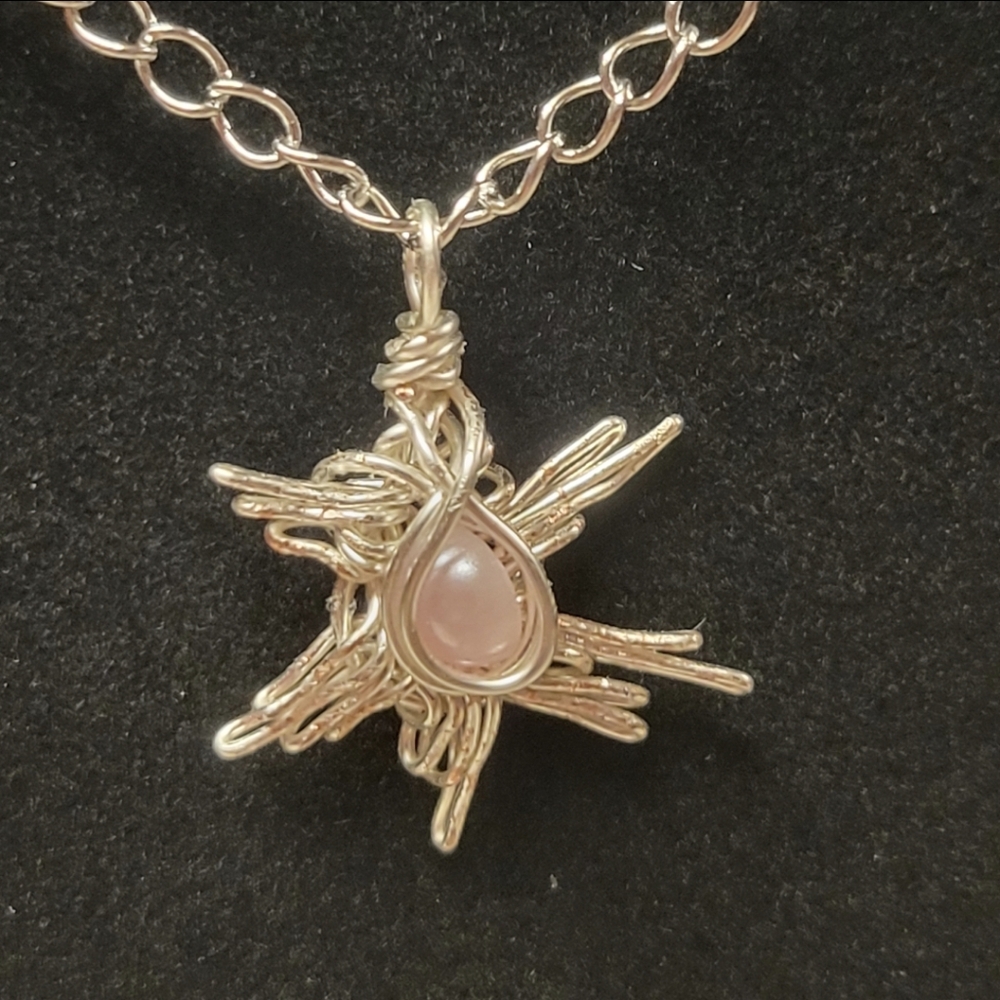 Stunning Silver and Pink Faux Pearl Sunburst Necklace